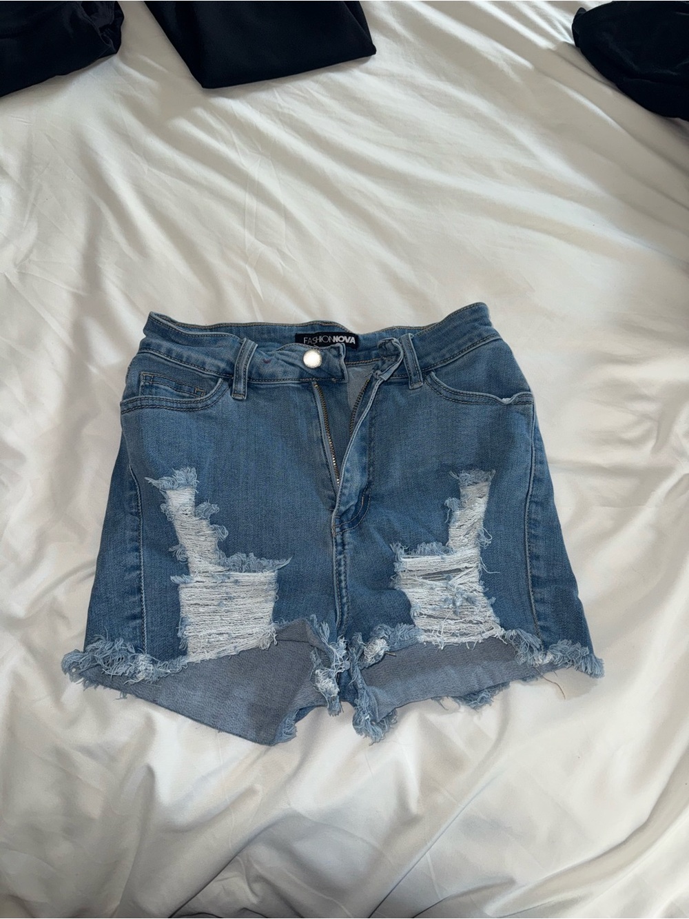 Fashion Nova Distressed Denim Jean Shorts - Blue
